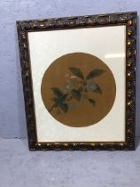 Framed and glazed Chinese painting on silk, peach blossom approximately 44 x 54 cm