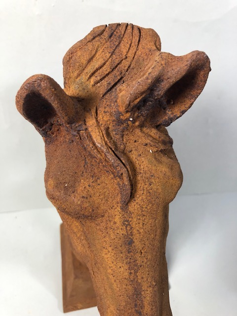 Cast iron statue of a horses head mounted on a ball approximately 45cm high - Image 7 of 9