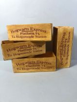 Four wooden boxes Harry Potter Platform 9 3/4 each approximately 28 x 12 x 10 cm