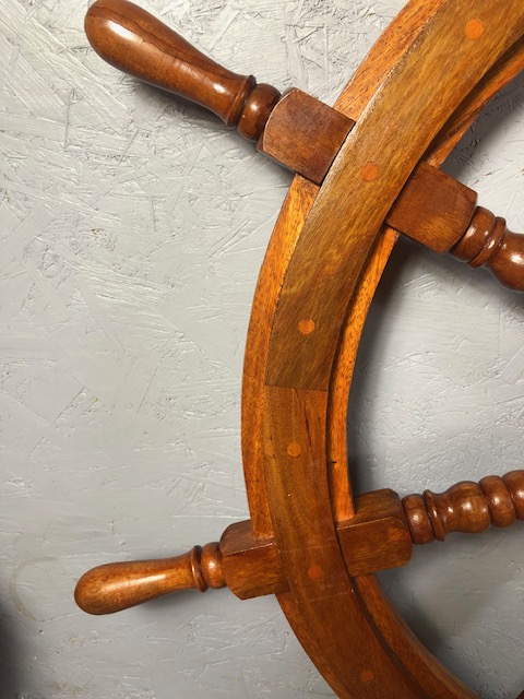 Large Wooden ships wheel approximately 90cm across - Image 5 of 5