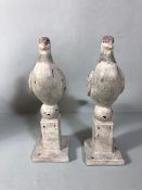 Pair of Doves or pigeons sat on square column bases each approximately 35cm high, composite material