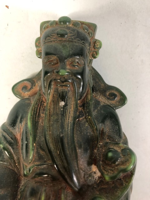 Chinese figure of an Immortal in carved green stone approximately 22cm high - Image 6 of 9