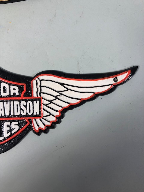 Two cast iron painted motorcycle signs, Harley davidson, Norton each approximately 38cm - Image 4 of 7