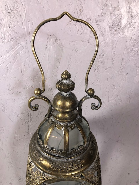 Ornate metal framed square lantern approximately 67cm high - Image 2 of 7