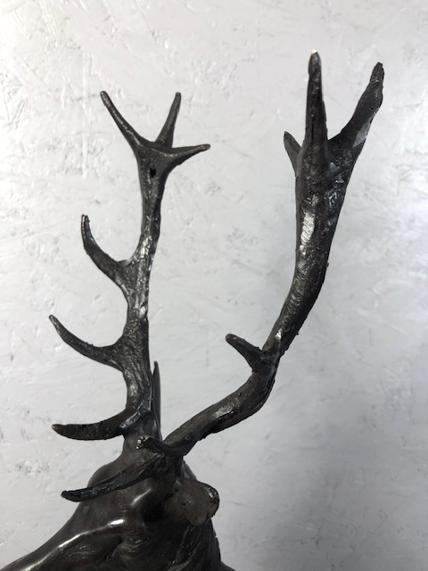 Large bronze stag on a marble base facing Right approximately 73cm high - Image 3 of 19