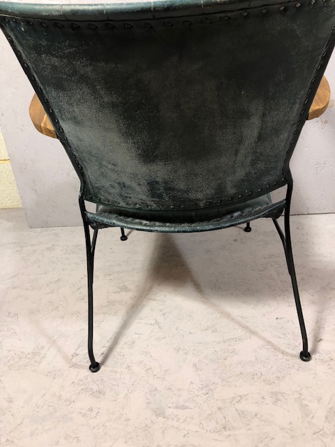 Contemporary style metal framed arm chair with blue green leather upholstery matches previous 2 lots - Image 9 of 11