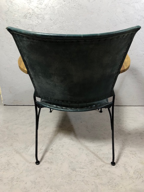 Contemporary style metal framed arm chair with blue green leather upholstery matches previous lot - Image 9 of 14