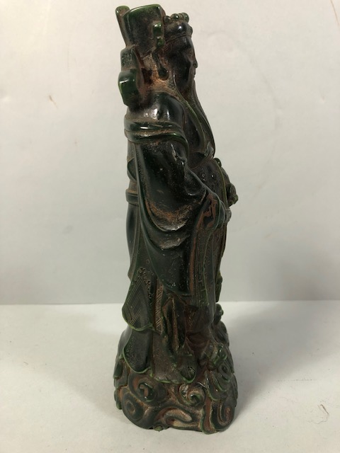 Chinese figure of an Immortal in carved green stone approximately 22cm high - Image 2 of 9