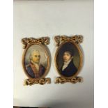 Pair of oval miniature portraits in ornate gilt frames approximately 14 x 22cm