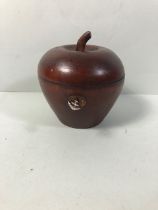 Wooden apple shaped tea caddy approximately 12cm high