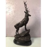 Large bronze stag on marble base matches previous lot but facing Left , approximately 73cm high