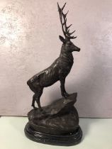 Large bronze stag on marble base matches previous lot but facing Left , approximately 73cm high