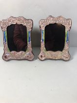 Pair of Silver and Enamel Art Nouveau style photo frames marked Sterling, to take a 10 x 16cm