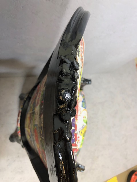 Antique style arm chair with a quirky twist, being upholstered in comic book design material - Image 9 of 15