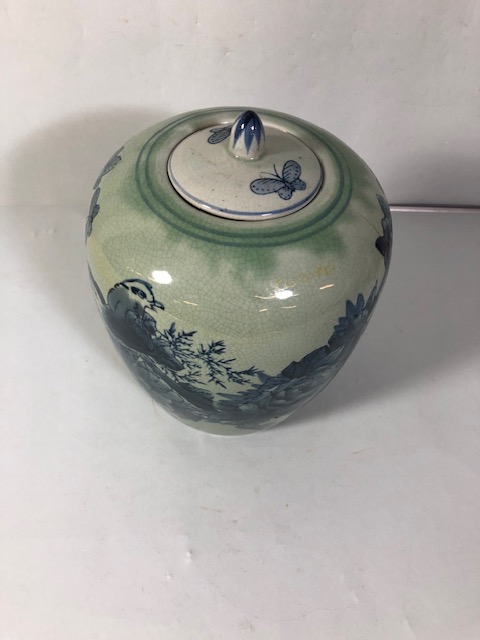 Oriental style vase with designs of birds and flowers, in a blue/green glaze approximately 24cm - Image 2 of 8