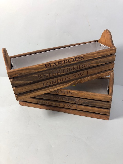 Pair of wooden Harrods style window ledge planter or pot holders each approximately 35 x 12 x 15cm