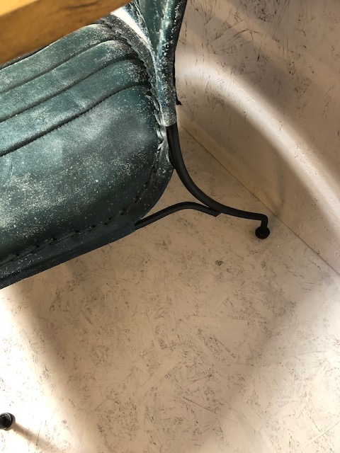 Contemporary style metal framed arm chair with blue green leather upholstery matches previous 2 lots - Image 7 of 11