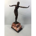 Art Deco style bronze figure of a dancing woman on a marble base approximately 46cm high