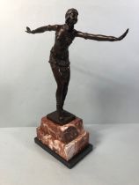 Art Deco style bronze figure of a dancing woman on a marble base approximately 46cm high