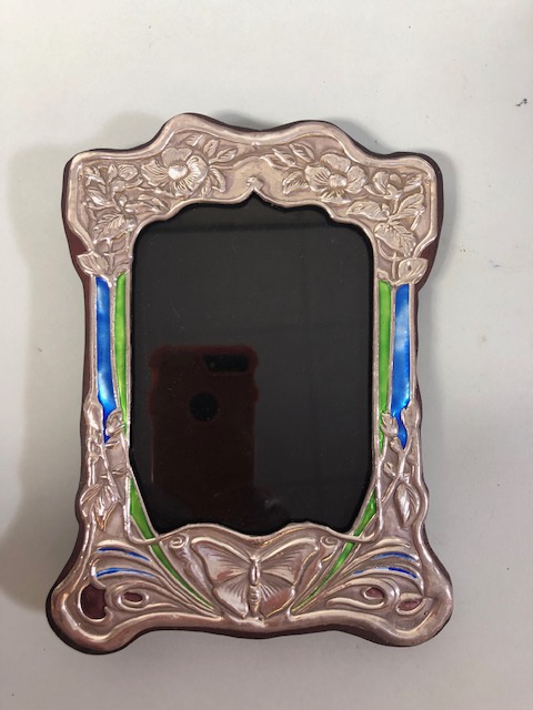 Pair of Silver and Enamel Art Nouveau style photo frames marked Sterling, to take a 10 x 16cm - Bild 2 aus 8