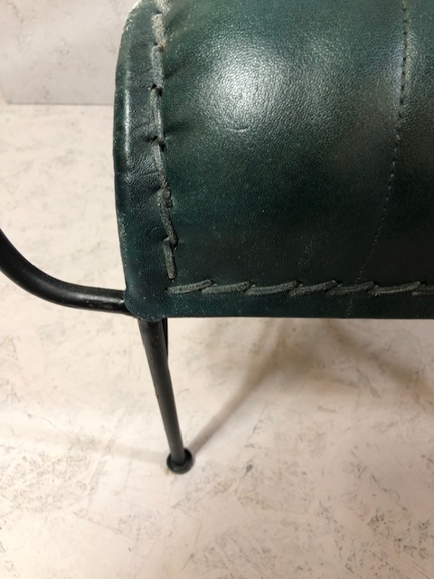 Contemporary style metal framed arm chair with blue green leather upholstery matches previous 2 lots - Image 6 of 11