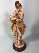 Pottery figure in classical style of a woman with a lamb, moulded base ( several chips and knocks