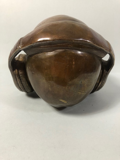 Brass Human Skull wearing headphones patinated finish approximately 14cm high - Image 3 of 4