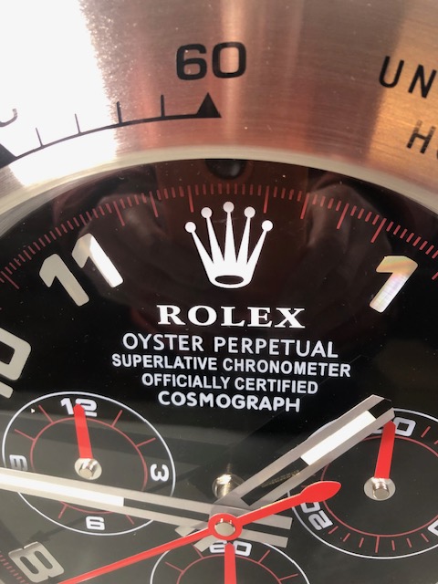 Rolex dealership style wall clock battery movement , Cosmograph approximately 34cm across - Image 2 of 5