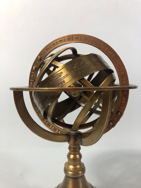 Brass table top astrological sun dial Globe approximately 19cm high - Image 4 of 5