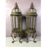 Pair of large green patinated metal framed lanterns each approximately 80cm high