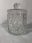 Glass lidded Ice bucket with wheel cut design approximately 16cm across