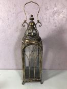 Ornate metal framed square lantern approximately 67cm high