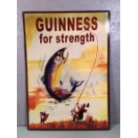 Retro metal sign with man fishing, Guinness for strength approximately 50 x 70 cm