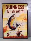 Retro metal sign with man fishing, Guinness for strength approximately 50 x 70 cm