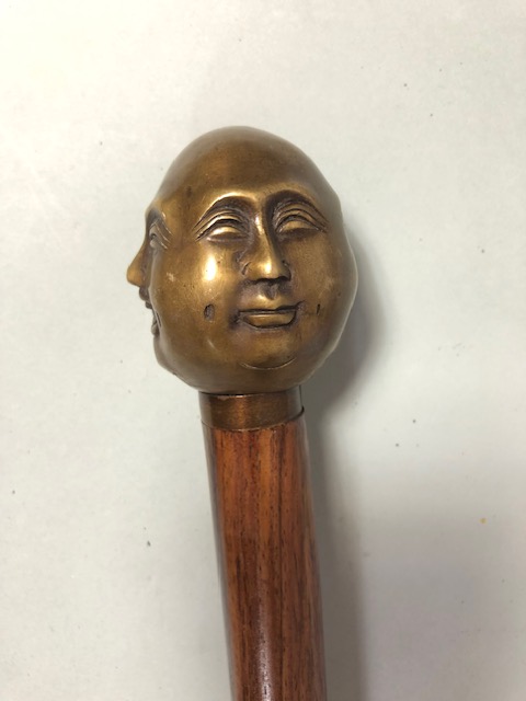 Walking stick toped with 4 face brass buddha head - Image 4 of 7