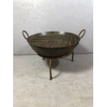 Large Garden Iron fire pit on stand with mesh grid approximately 62cm across