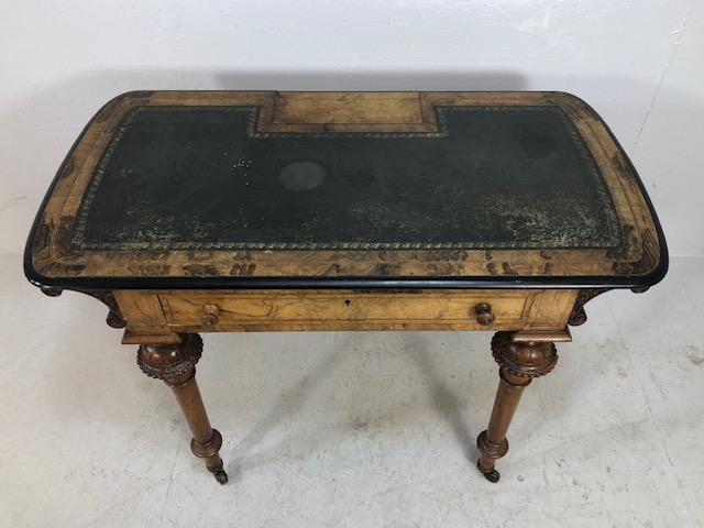 Victorian style Library writing table on casters with leather top on turned and tapering legs with - Image 2 of 13