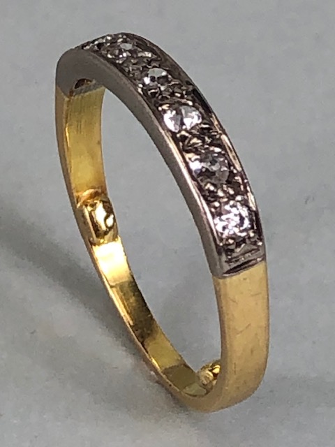 Antique Jewellery, yellow and white metal quarter eternity ring set with 7 diamonds approximately - Image 3 of 6