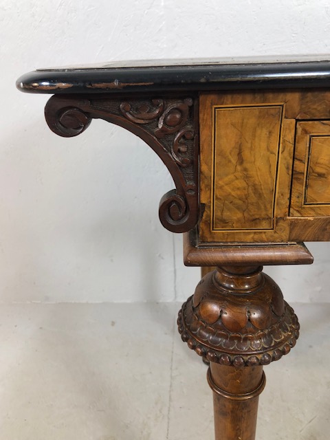 Victorian style Library writing table on casters with leather top on turned and tapering legs with - Image 8 of 13