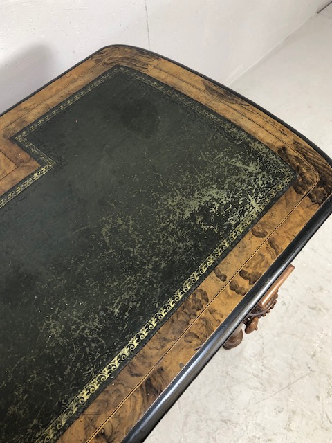 Victorian style Library writing table on casters with leather top on turned and tapering legs with - Image 6 of 13