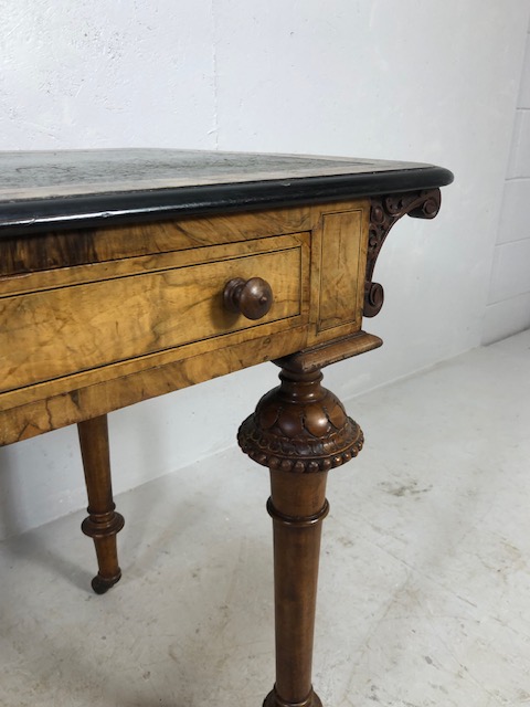 Victorian style Library writing table on casters with leather top on turned and tapering legs with - Image 10 of 13