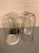 Glass display domes, of similar size, all approximately 29cm high 14cm diameter, 3 with bases 1