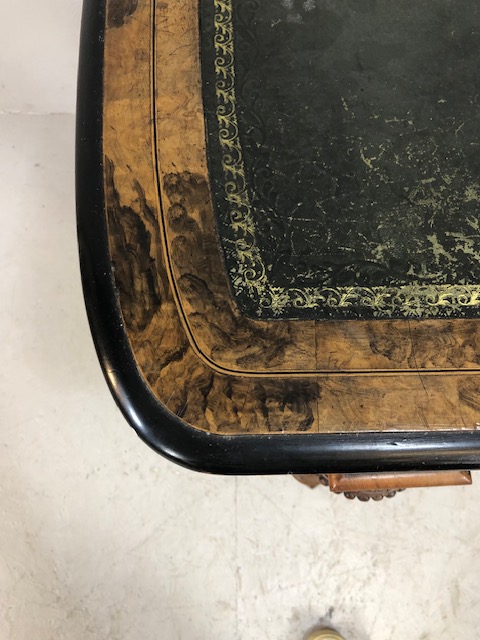 Victorian style Library writing table on casters with leather top on turned and tapering legs with - Image 7 of 13