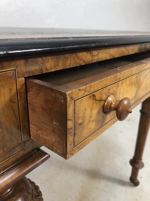 Victorian style Library writing table on casters with leather top on turned and tapering legs with - Image 13 of 13