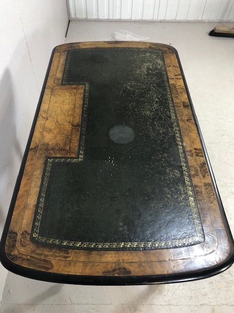 Victorian style Library writing table on casters with leather top on turned and tapering legs with - Image 3 of 13