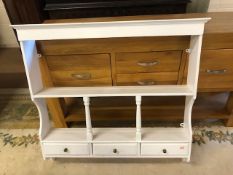 Furniture, wooden wall mounted shelf unit painted white 99 x 95 x 18