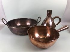 Antique Copper Gallon measure, preserving pan, and scoop