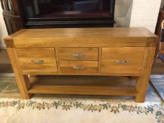 Modern Furniture, Blonde Ash sideboard with 2 cupboards and 2 central drawers, lower display shelf