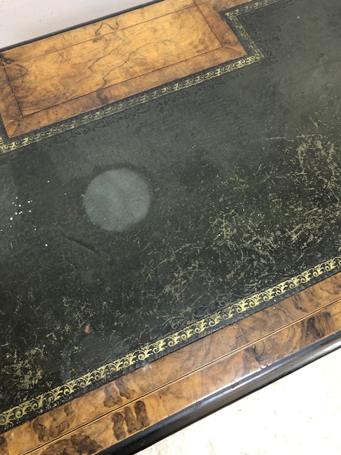 Victorian style Library writing table on casters with leather top on turned and tapering legs with - Image 5 of 13