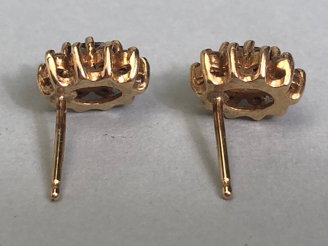 Unmarked gold metal sapphire and diamond cluster earrings approximately 2.20g total - Image 3 of 4